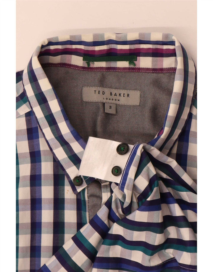 Koszula męska Ted Baker, rozmiar 3, średnia niebieska bawełna w kratkę