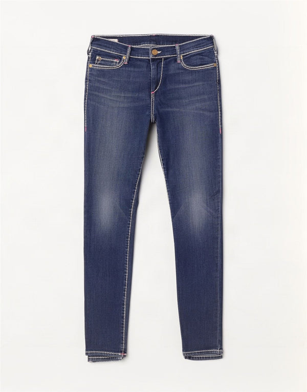 Damskie jeansy True Religion z niską talią, bardzo obcisłe W30 L30, niebieska bawełna