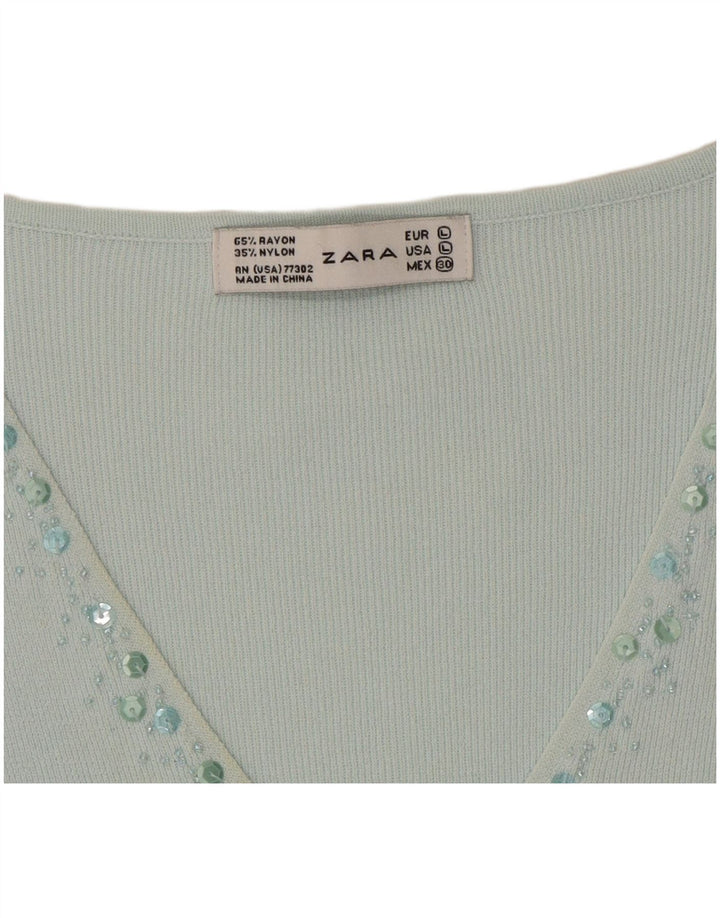 Damski top Zara z rękawem 3/4, duży, turkusowy sztuczny jedwab