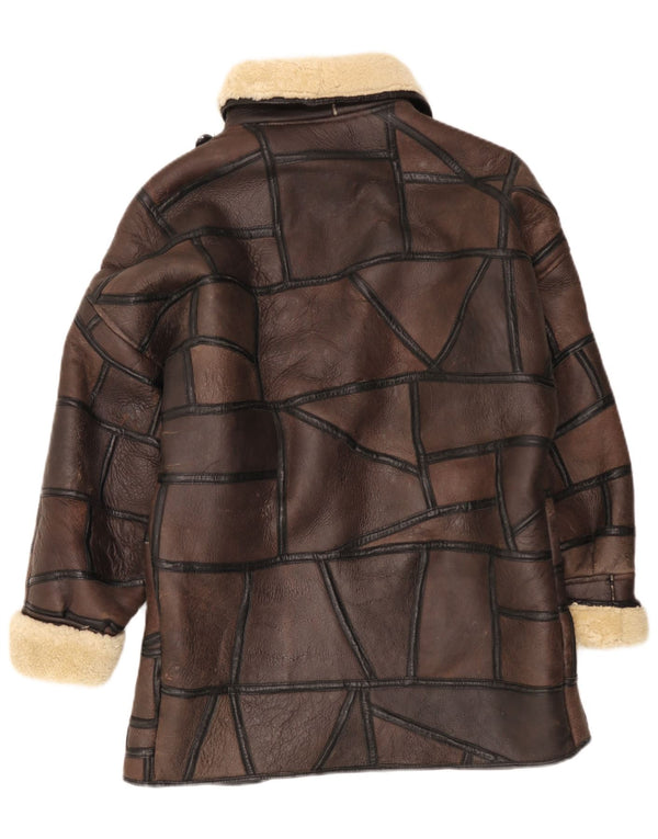 Vintage damski płaszcz z owczej skóry UK 18 XL, brązowy patchwork
