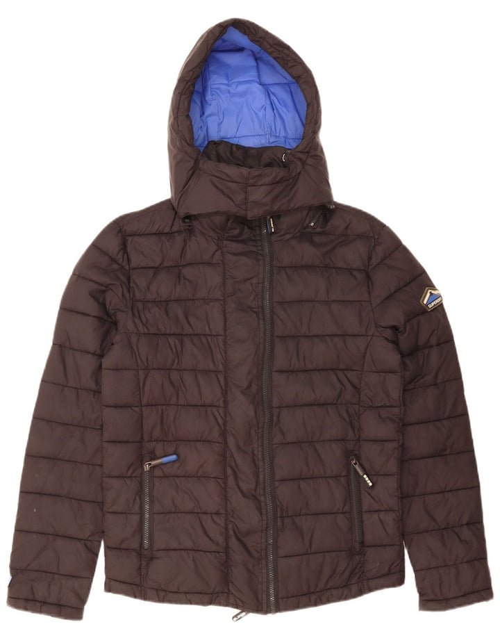 Męska wyściełana kurtka z kapturem Superdry UK 36, mały, czarny nylon