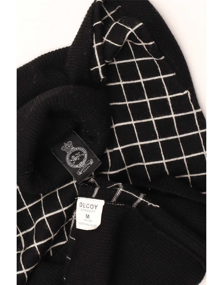 Sweter damski w stylu vintage z wywijanym dekoltem UK 12, wełniany średni czarny w kratkę
