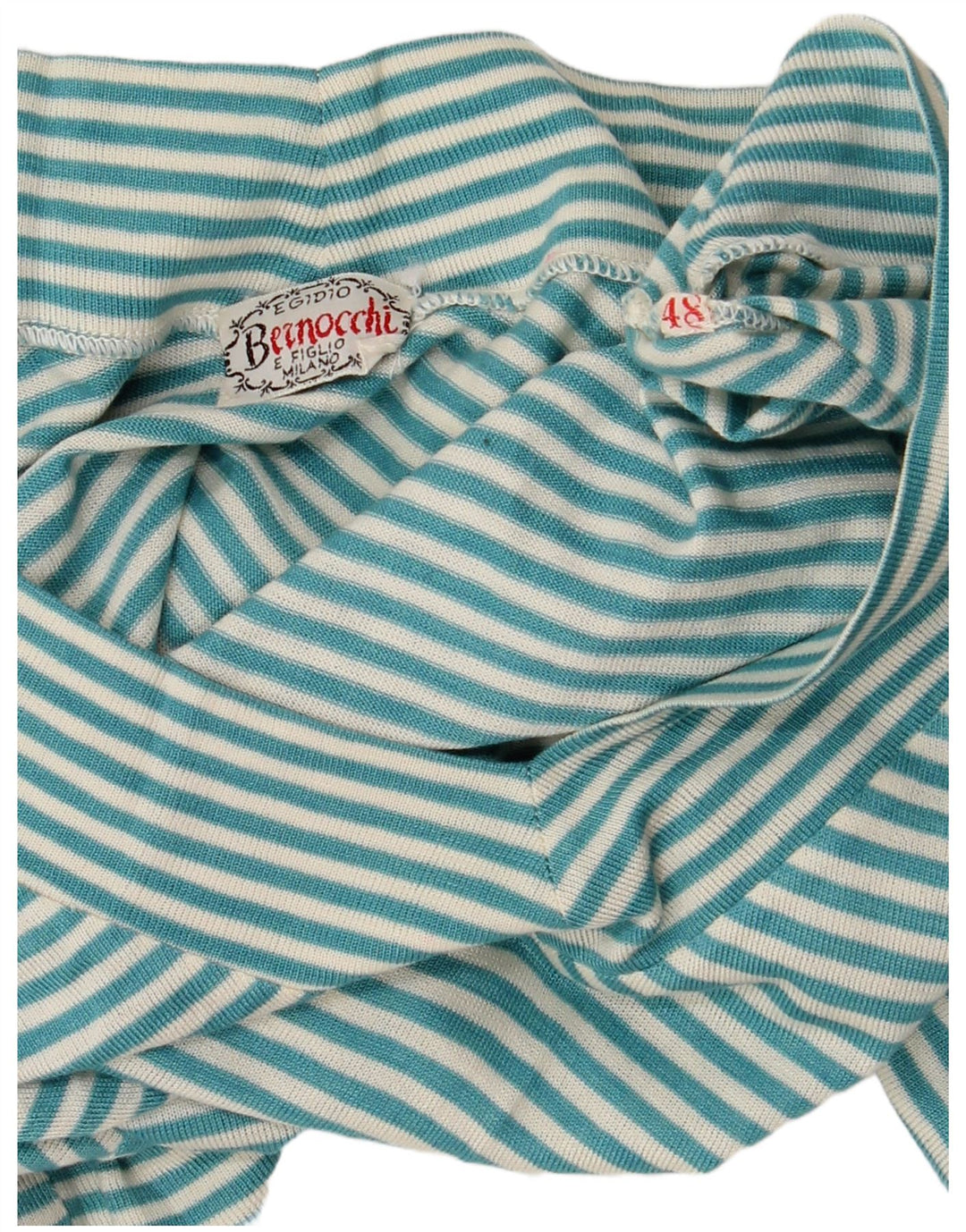 Vintage damski top z rękawem 3/4, UK 48 XL, turkusowe paski