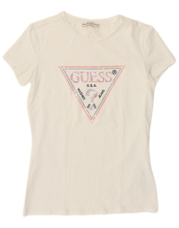Guess Womens Graphic T-Shirt Top UK 12 Medium White Cotton