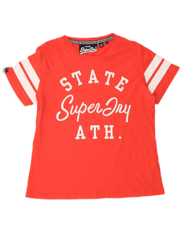 Superdry Womens Graphic T-Shirt Top UK 12 Medium Red Colourblock Cotton
