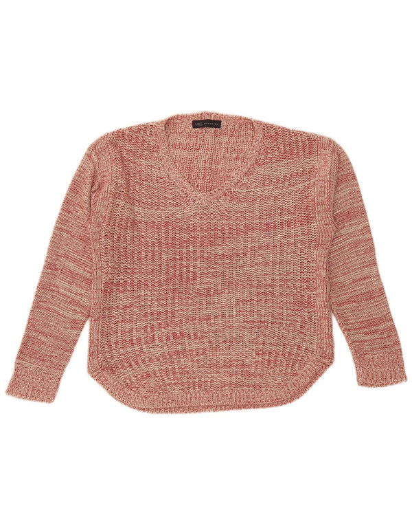 Marks & Spencer Damski sweter z dekoltem w kształcie litery V, UK 14, duży, czerwony, nakrapiany