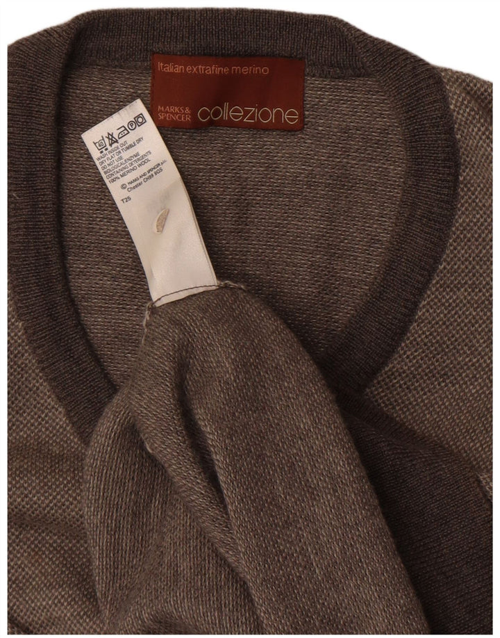 Marks & Spencer Męski sweter z dekoltem w kształcie litery V, duży, szary, wełna merynosów
