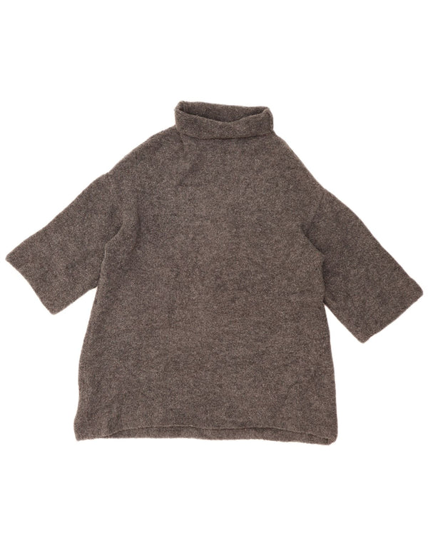 ZARA Womens 3/4 Sleeve Oversized Roll Neck Jumper Sweater UK 10 Small Grey