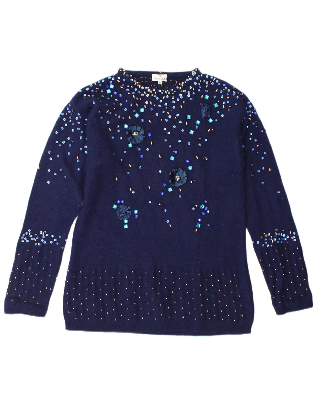 Damski sweter Fiorucci z dekoltem w łódkę UK 14 Średni granatowy w cętki