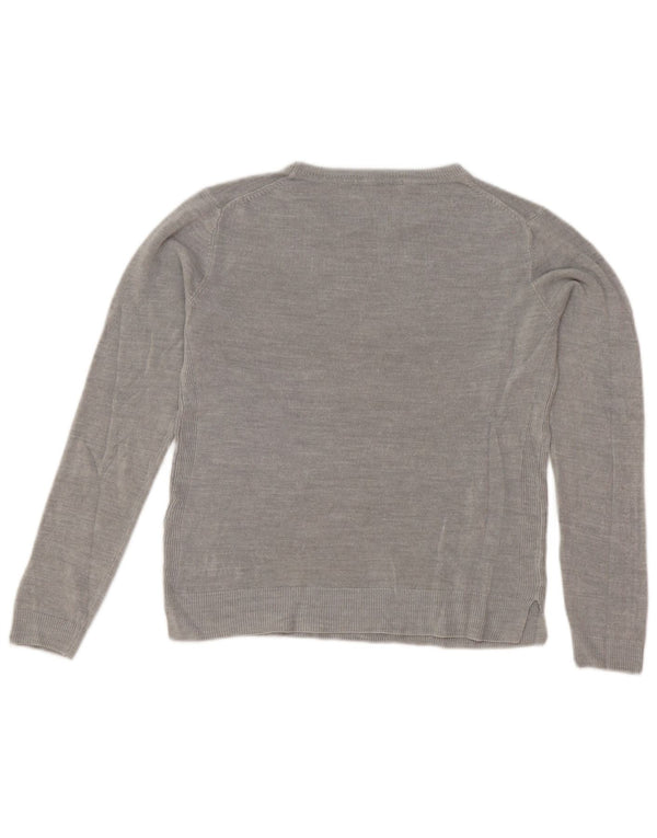 Marks & Spencer Womens Crop Crew Neck Jumper Sweater UK 10 Small Grey