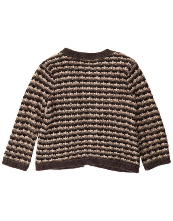 Zara Womens 3/4 Sleeve Open Cardigan Sweater UK 16 Large Grey Striped