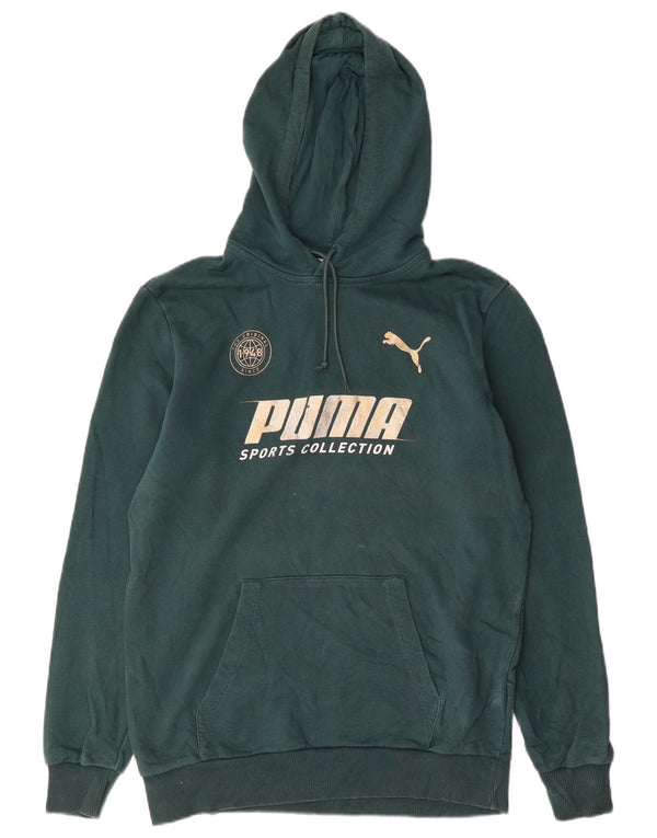 Męski sweter z kapturem Puma z grafiką, średnio zielony, bawełniany