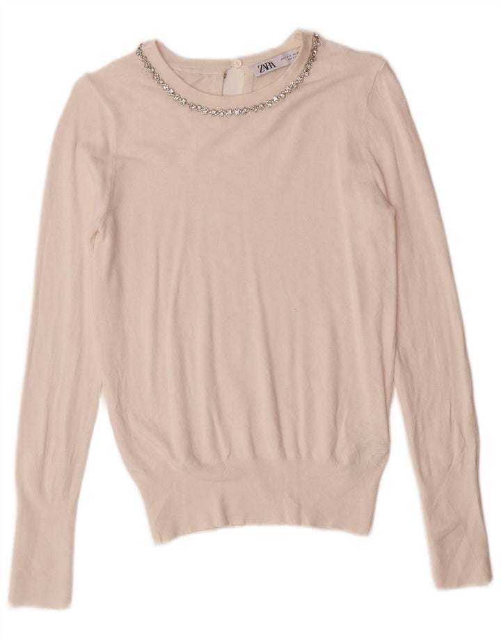 Damski sweter Zara z dekoltem w łódkę UK 10 Small Off White Wiskoza