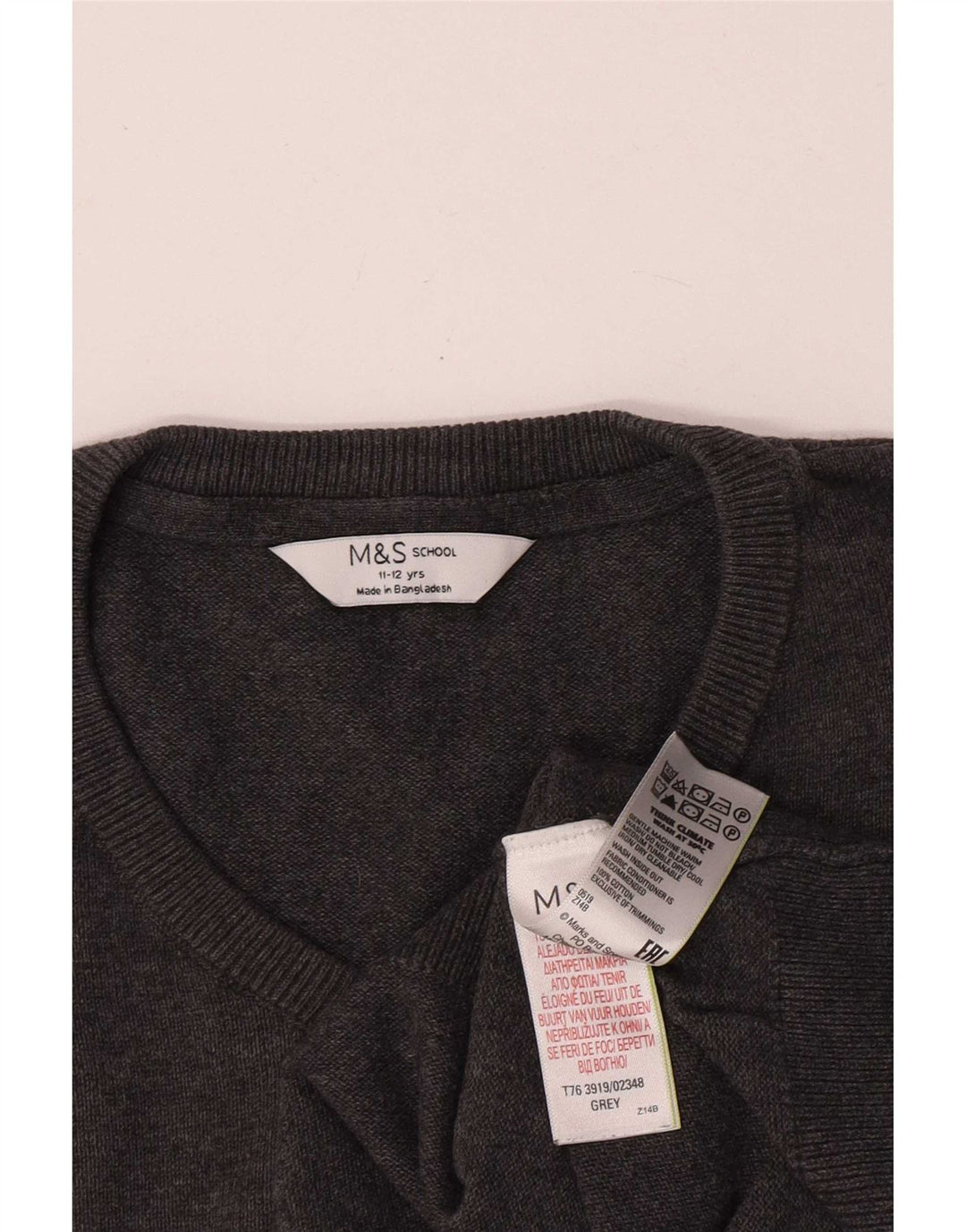 Marks & Spencer Chłopięcy sweter z dekoltem w kształcie litery V, 11-12 lat, szary, bawełniany