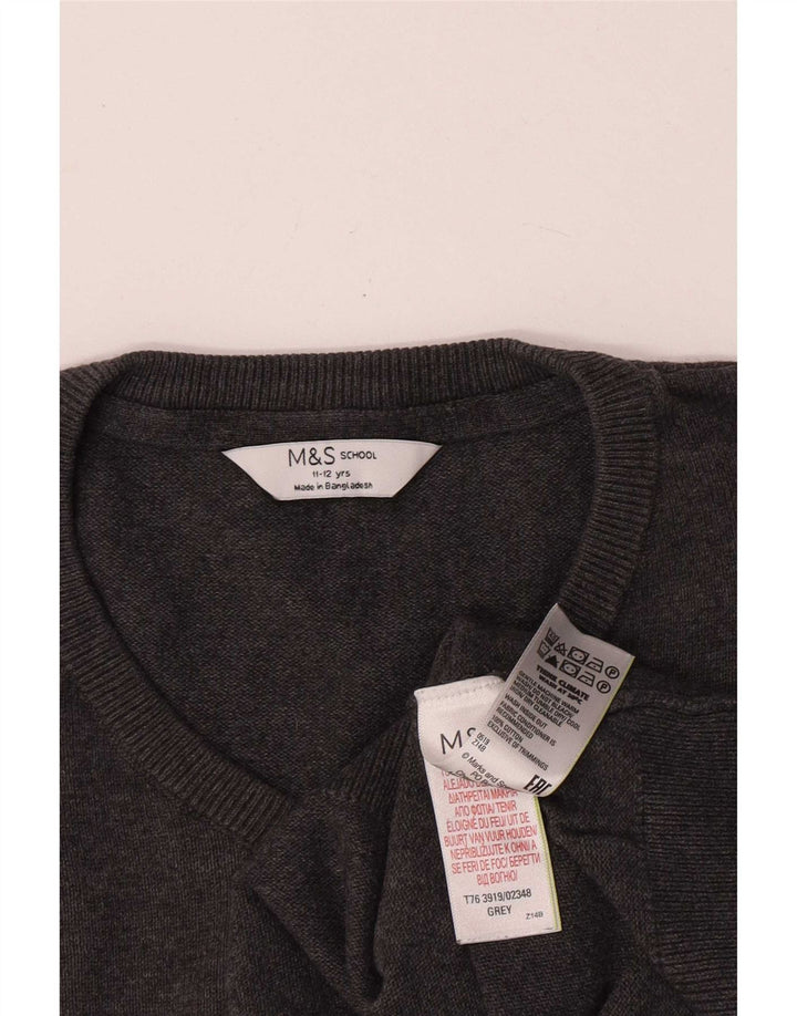 Marks & Spencer Chłopięcy sweter z dekoltem w kształcie litery V, 11-12 lat, szary, bawełniany