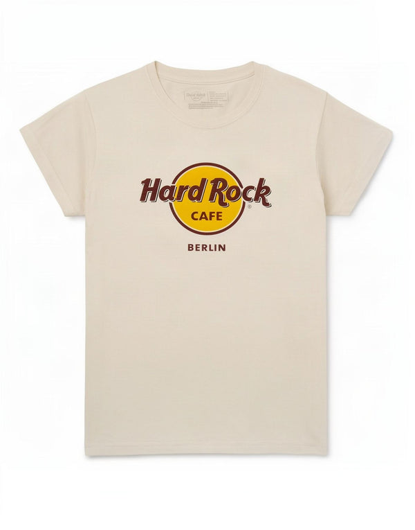 T-shirt damski Hard Rock Cafe Berlin z grafiką Top UK 10, mały, biały, bawełniany