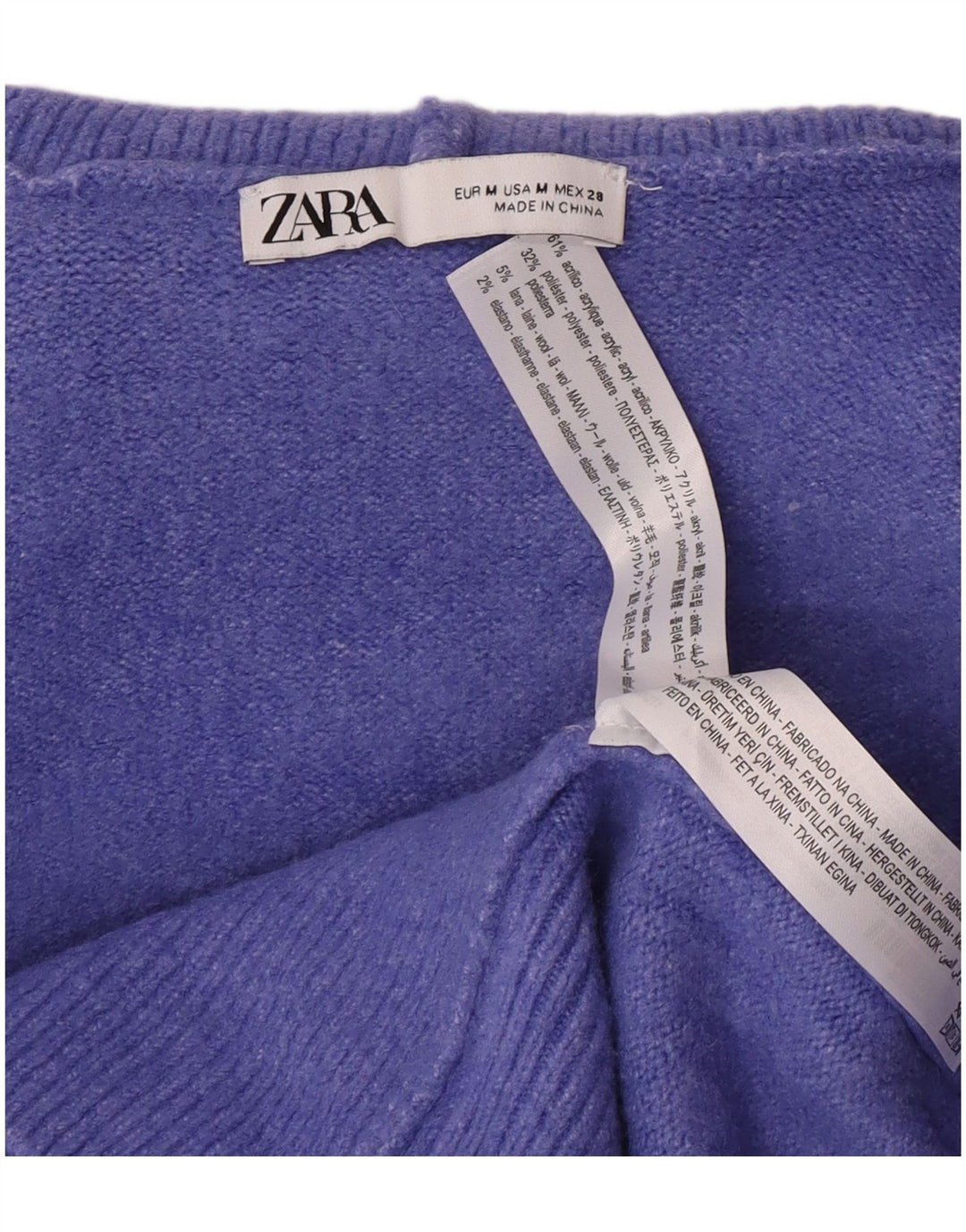 Damski sweter oversize Zara z wywijanym dekoltem UK 14, średni fiolet, akryl