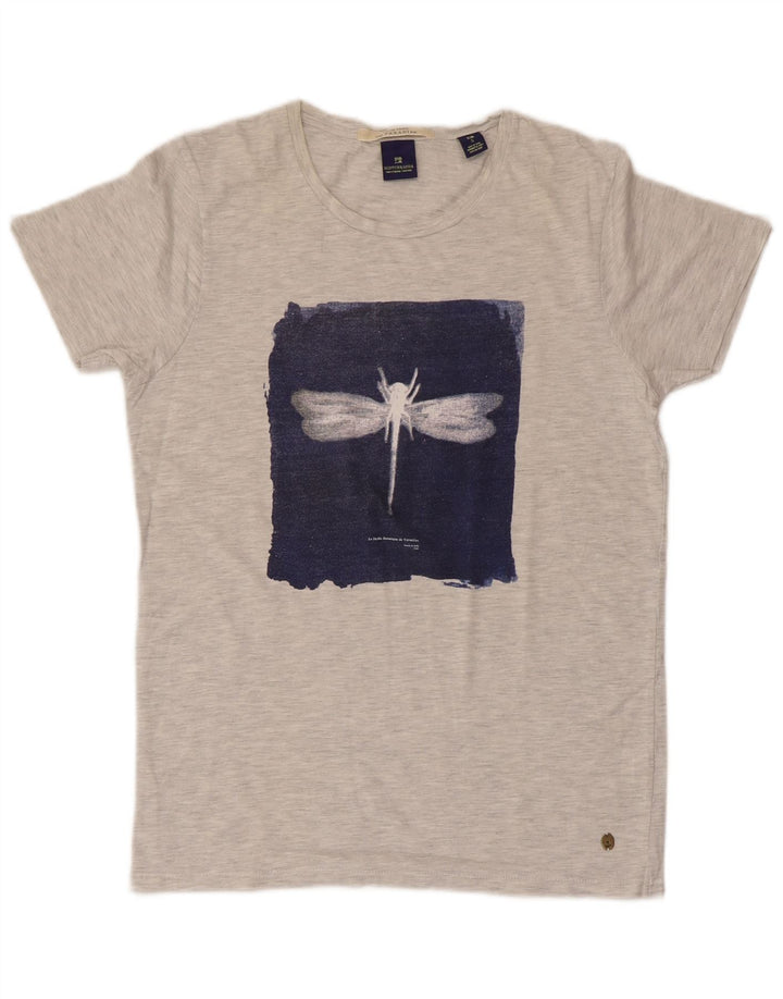 Męski T-shirt z grafiką SCOTCH & SODA, mały, szary, bawełniany