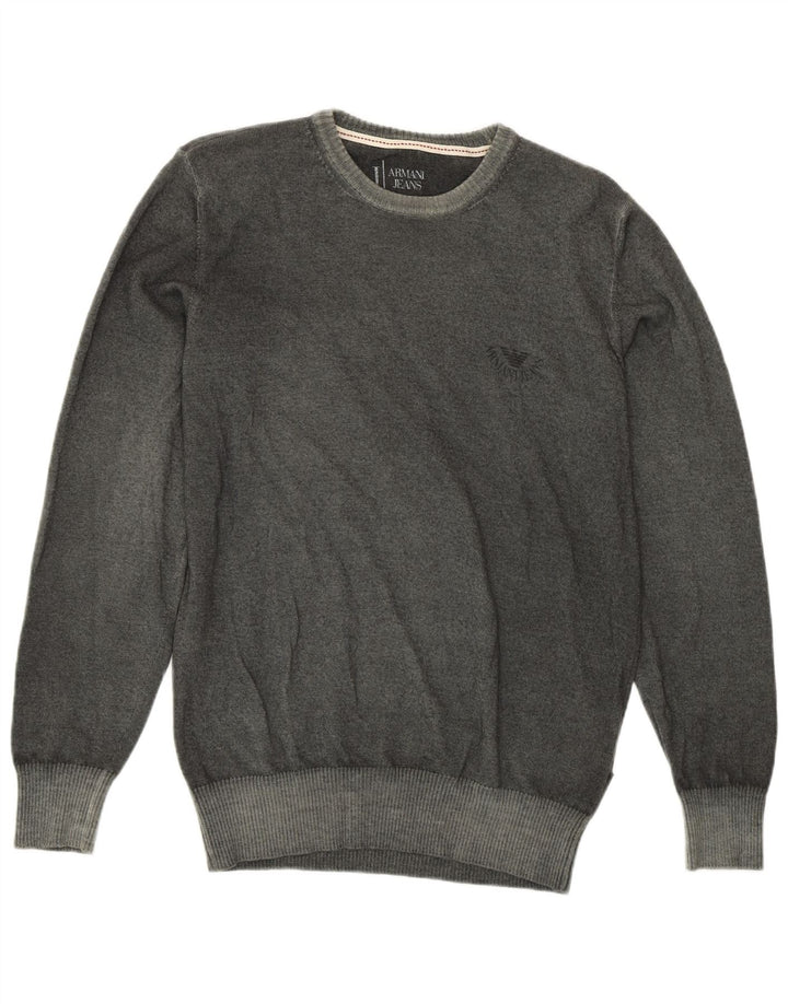 Męski sweter z okrągłym dekoltem Armani, średnio zielony, nowa wełna