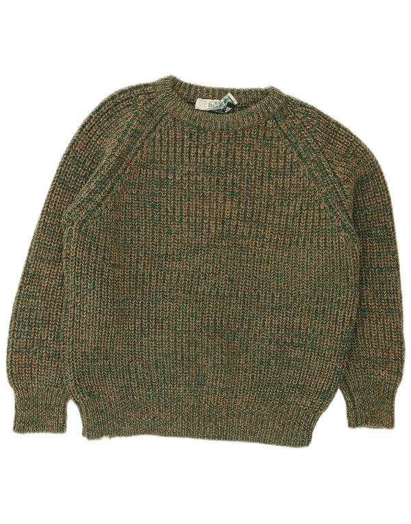 Sweter damski w stylu vintage z okrągłym dekoltem IT 42 Średni zielony wełniany nakrapiany