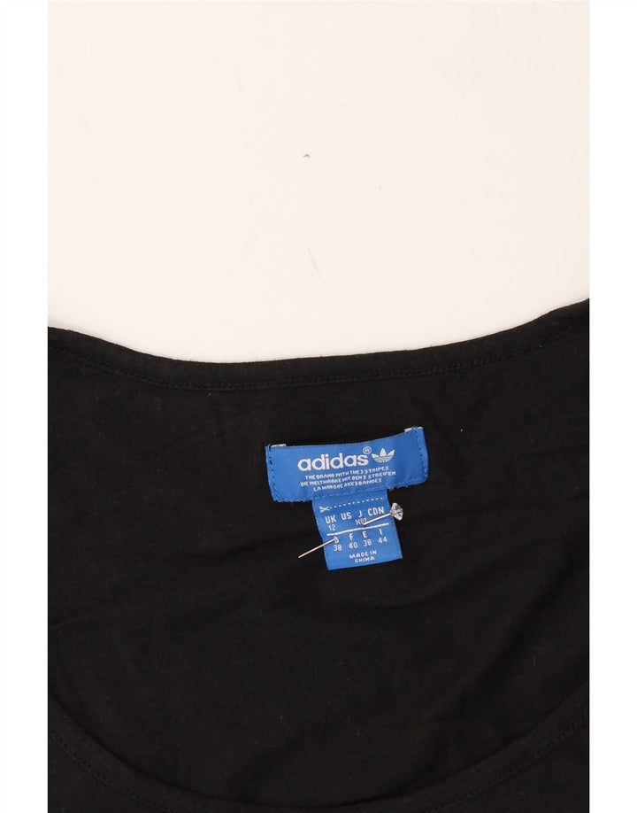 ADIDAS Womens Asymmetric Graphic T-Shirt Top UK 12 Medium Black Vintage Adidas and Second-Hand Adidas from Messina Hembry 