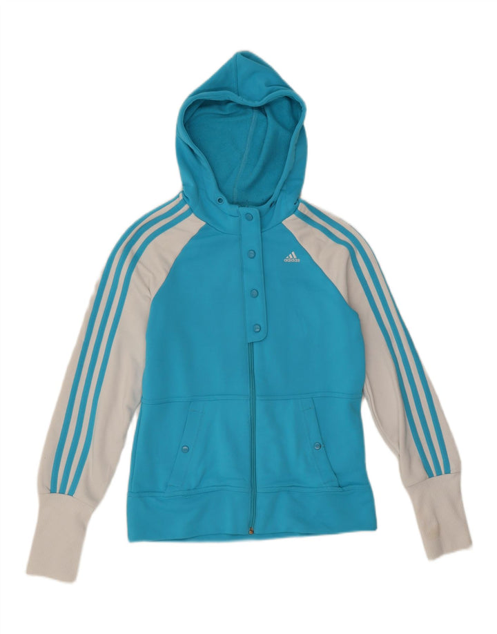 Damski sweter z kapturem i zamkiem błyskawicznym Adidas UK 12 Średni niebieski poliester z blokami kolorów