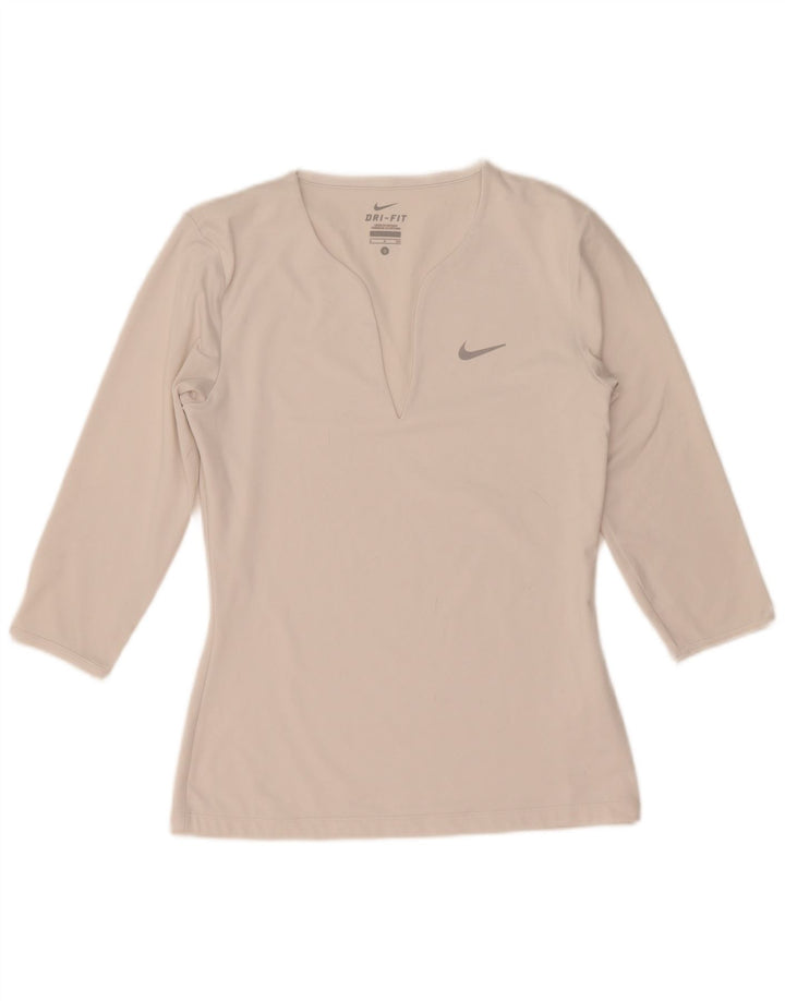 Damska koszulka Nike Dri Fit z rękawem 3/4, UK 10, mała, biała, poliestrowa