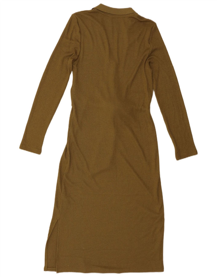 Marks & Spencer Damska sukienka sweterkowa z długim rękawem UK 8, mała, khaki, poliester