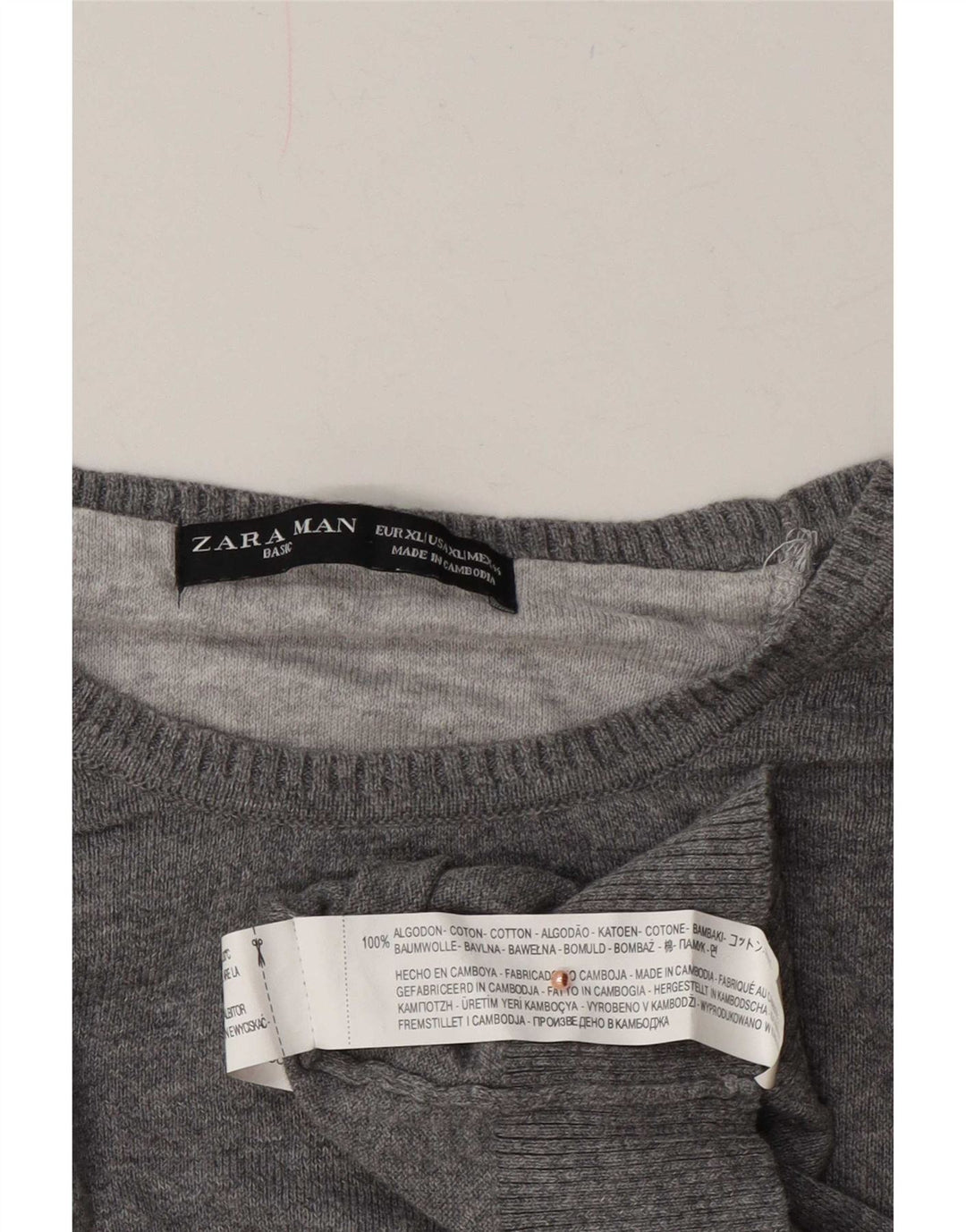 Męski sweter z okrągłym dekoltem Zara XL, szara bawełna
