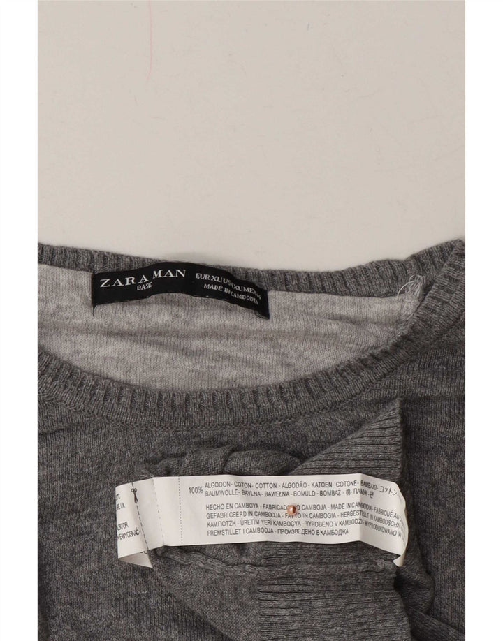 Męski sweter z okrągłym dekoltem Zara XL, szara bawełna