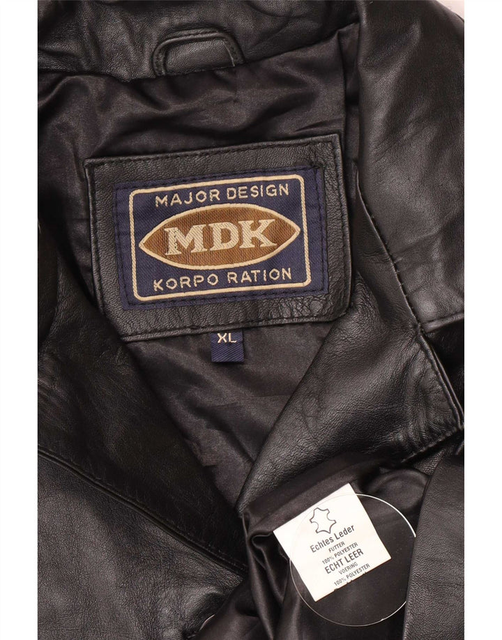 MDK Damska skórzana marynarka zapinana na 6 guzików, UK 18 XL, czarna