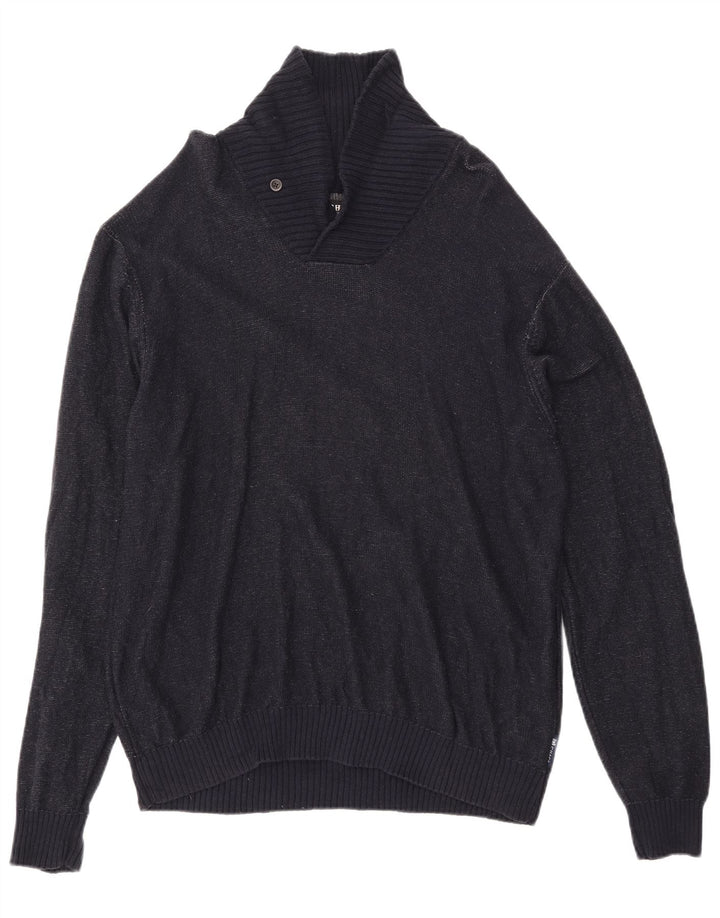 Męski sweter CHAPS z szalowym dekoltem XL, granatowy, nakrapiany