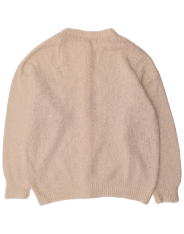Sweter damski w stylu vintage, UK 18 XL, biały akryl