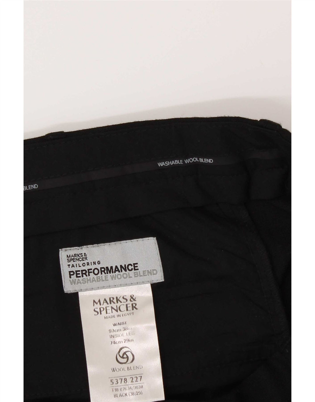 Męskie spodnie garniturowe Marks & Spencer W38 L29, czarny poliester