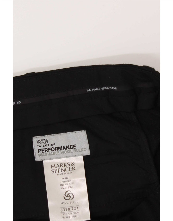 Męskie spodnie garniturowe Marks & Spencer W38 L29, czarny poliester