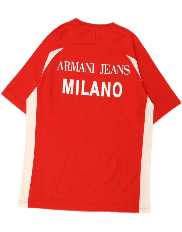 Armani Jeans Mens Milano Graphic T-Shirt Top Medium Red Colourblock Cotton