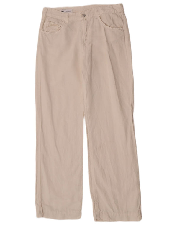 Damskie spodnie codzienne z szerokimi nogawkami Zara EU 38 Small W28 L30 Biała lniana