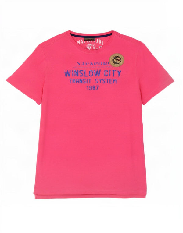 Męski T-shirt z grafiką Napapijri, duży, różowy