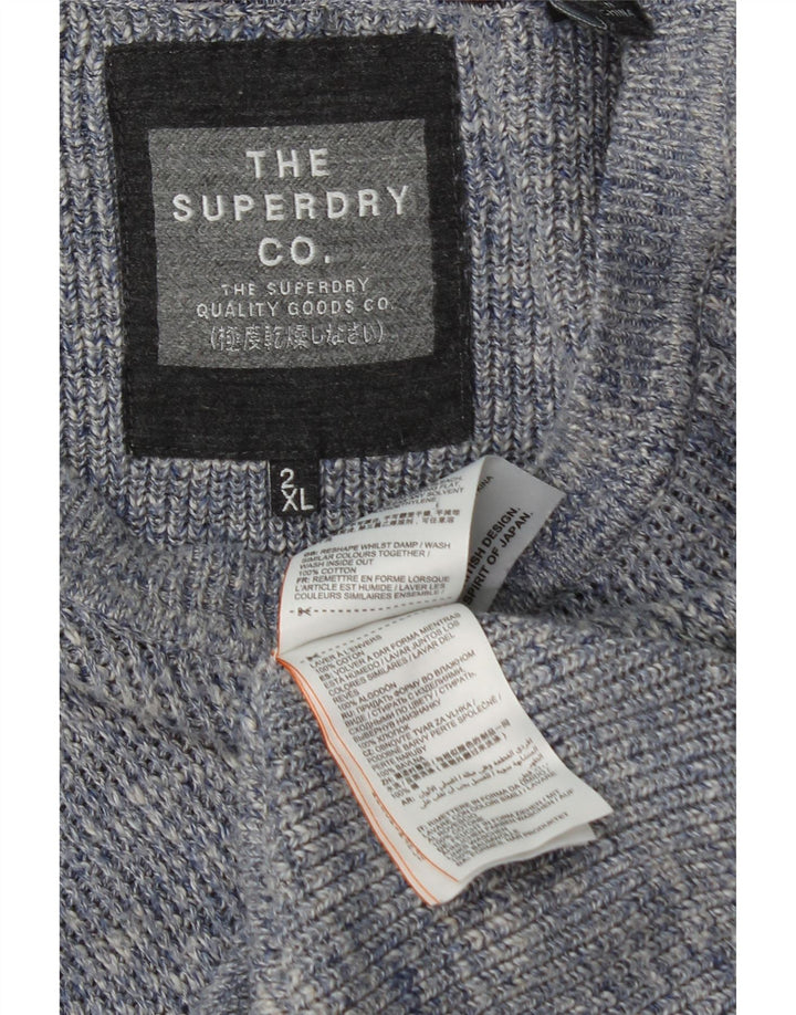 SUPERDRY Damski sweter z długim rękawem i dekoltem w łódkę UK 20 2XL Niebieski, bawełniany