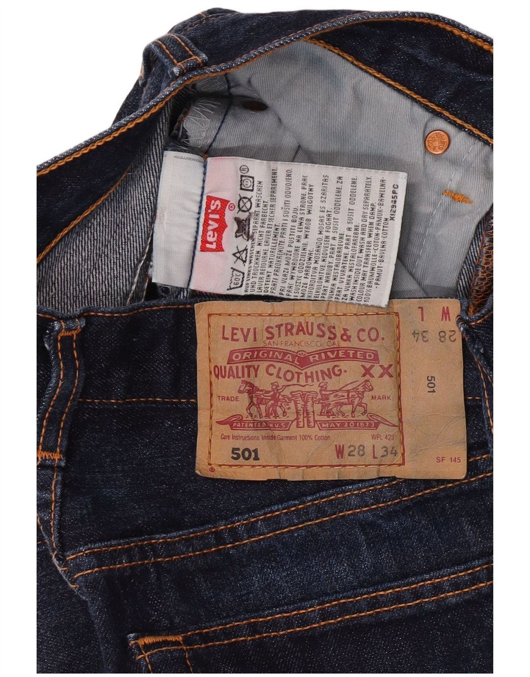Męskie dżinsy Levi's 501 Straight W28 L34 Granatowa bawełna