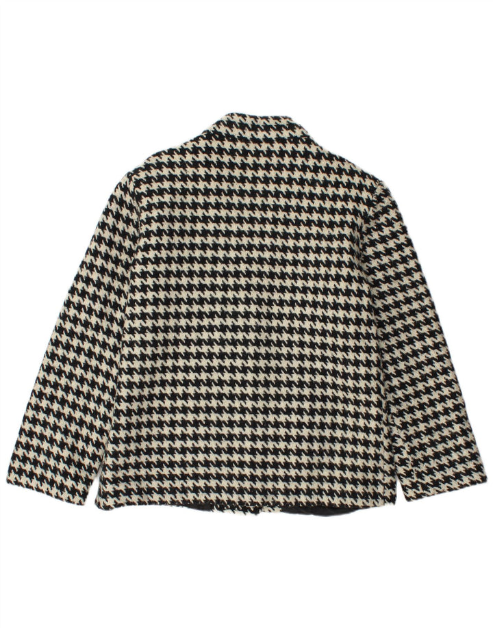 VINTAGE Womens Open Blazer Jacket UK 14 Medium Black Houndstooth