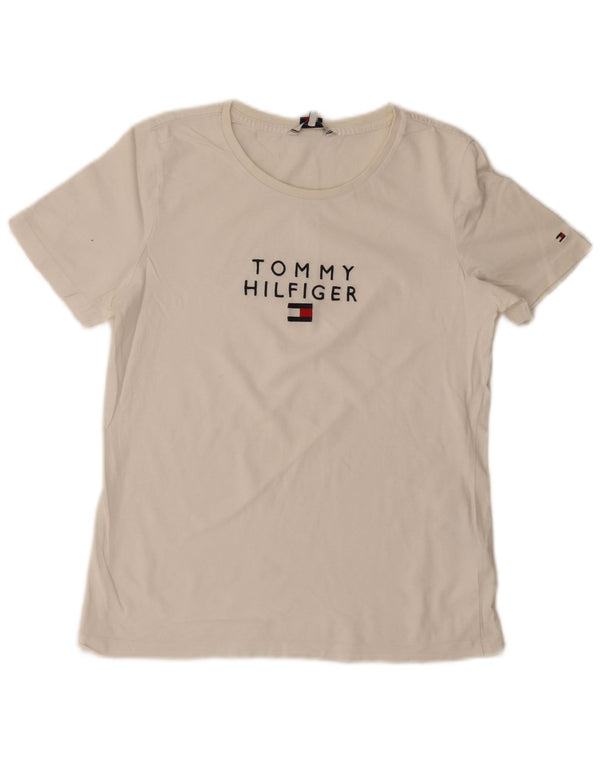 Tommy Hilfiger Womens Graphic T-Shirt Top UK 12 Medium White Cotton