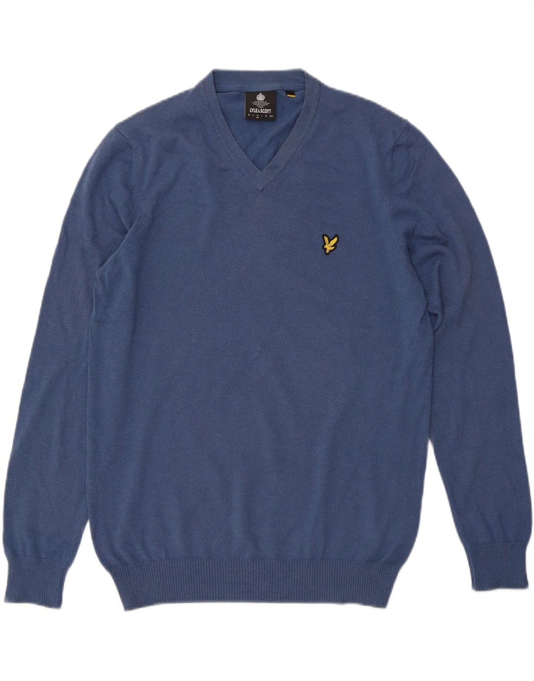 Lyle & Scott Męski sweter z dekoltem w kształcie litery V, średnioniebieski, bawełniany
