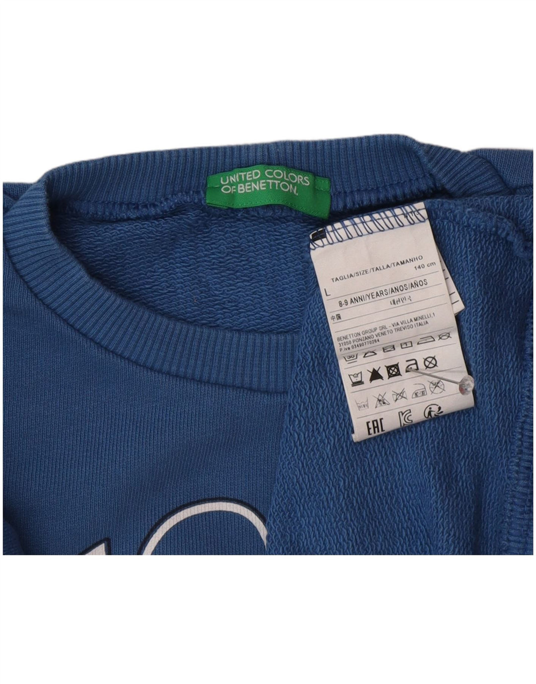 Bluza chłopięca Benetton z grafiką, duża, niebieska, bawełniana, 8-9 lat