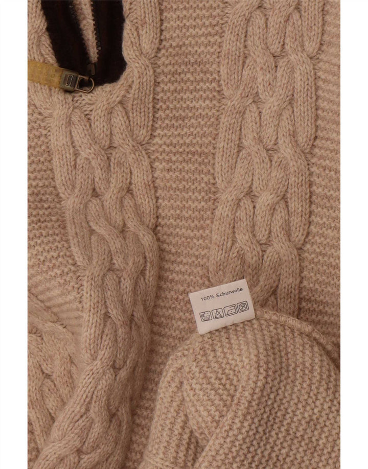 Vintage męski sweter z zamkiem błyskawicznym, duży, beżowy, wełniany blok kolorów