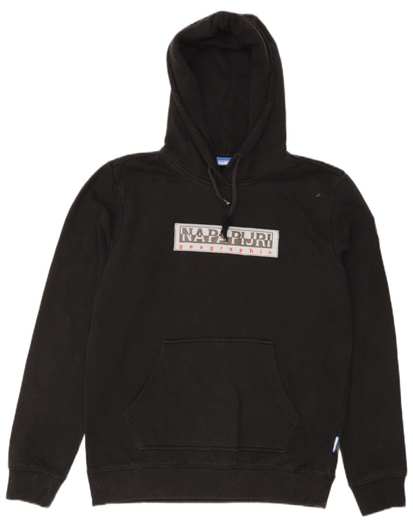 Męski sweter z kapturem i grafiką geograficzną NAPAPIJRI, mały, czarny, bawełniany