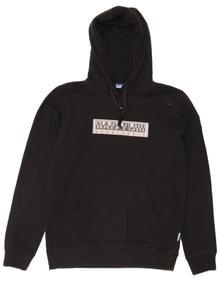 Męski sweter z kapturem i grafiką geograficzną NAPAPIJRI, mały, czarny, bawełniany
