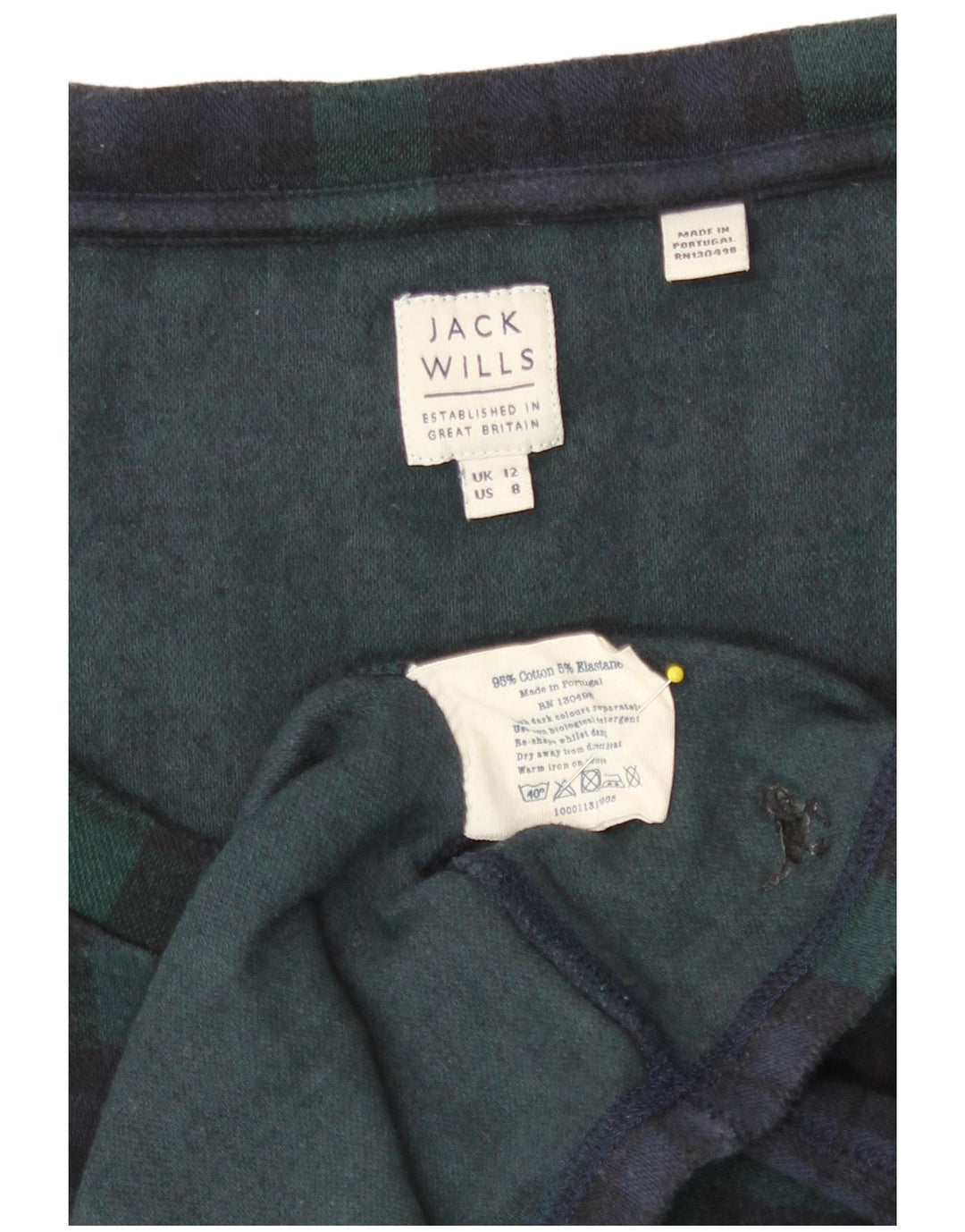 Damski top Jack Wills z długim rękawem, UK 12, bawełna w średnią zieloną kratkę