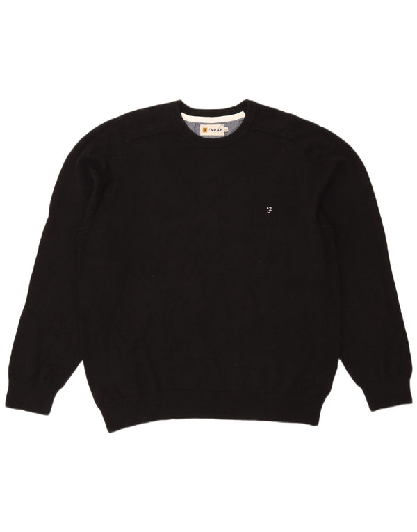 Farah Męski sweter o nowoczesnym kroju z okrągłym dekoltem 3XL, czarny, bawełniany