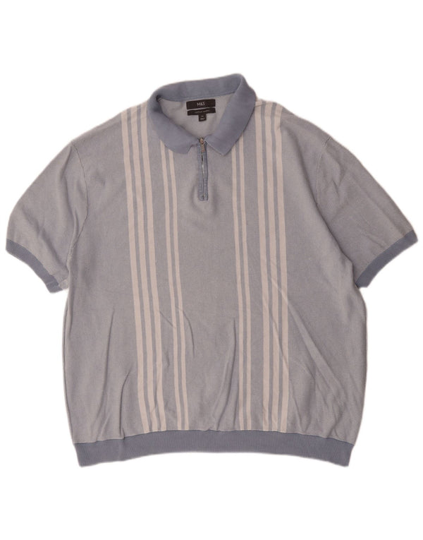Męska koszulka polo Marks & Spencer 2XL, niebieska, bawełniana w paski